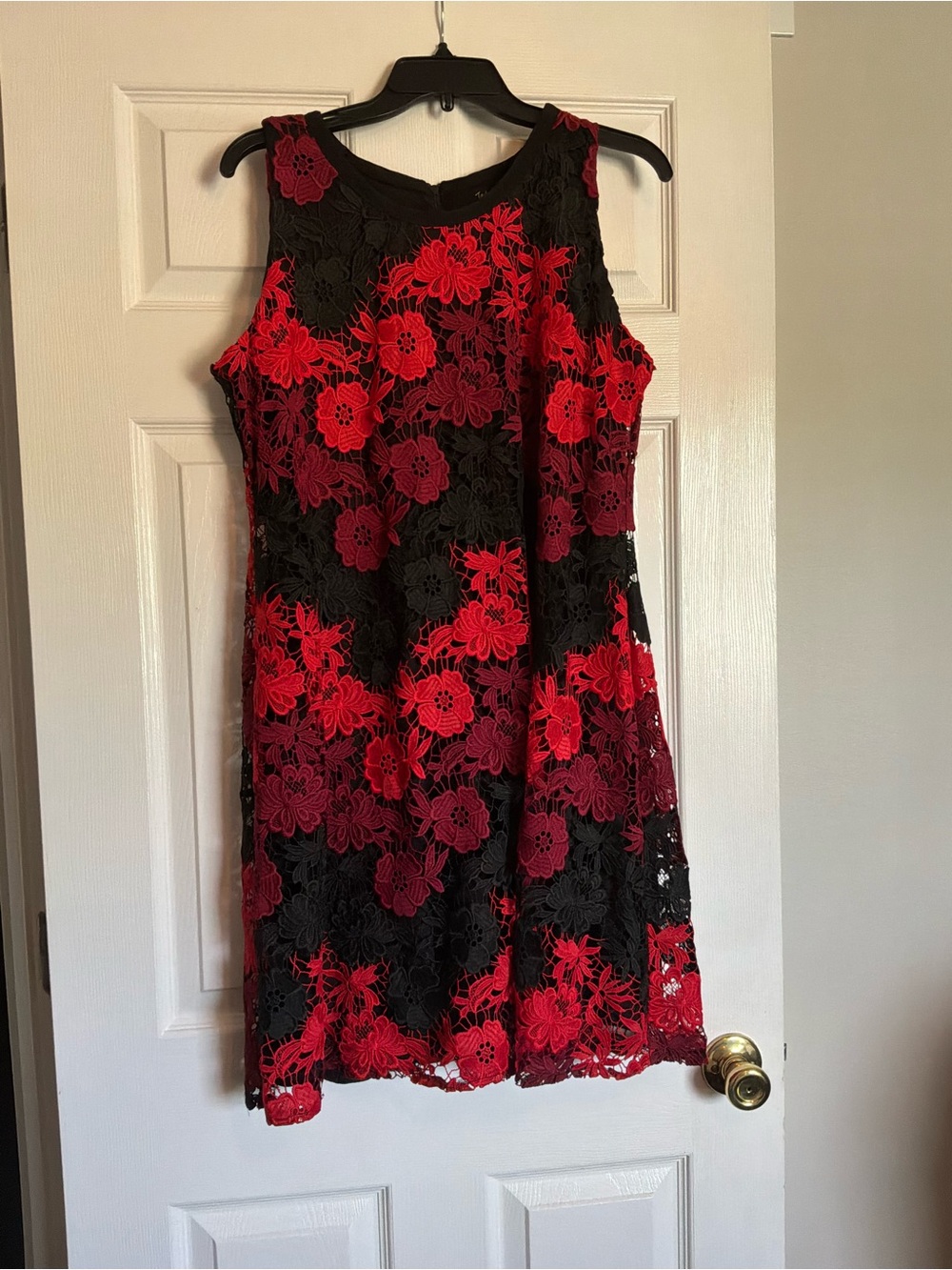 Maternity -Taylor Black Dress with Red Floral Lace Overlay